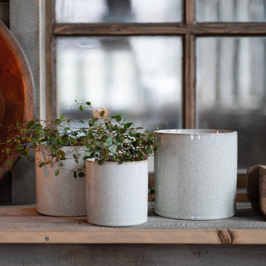 Stoneware Pots, Set of 3, Off White