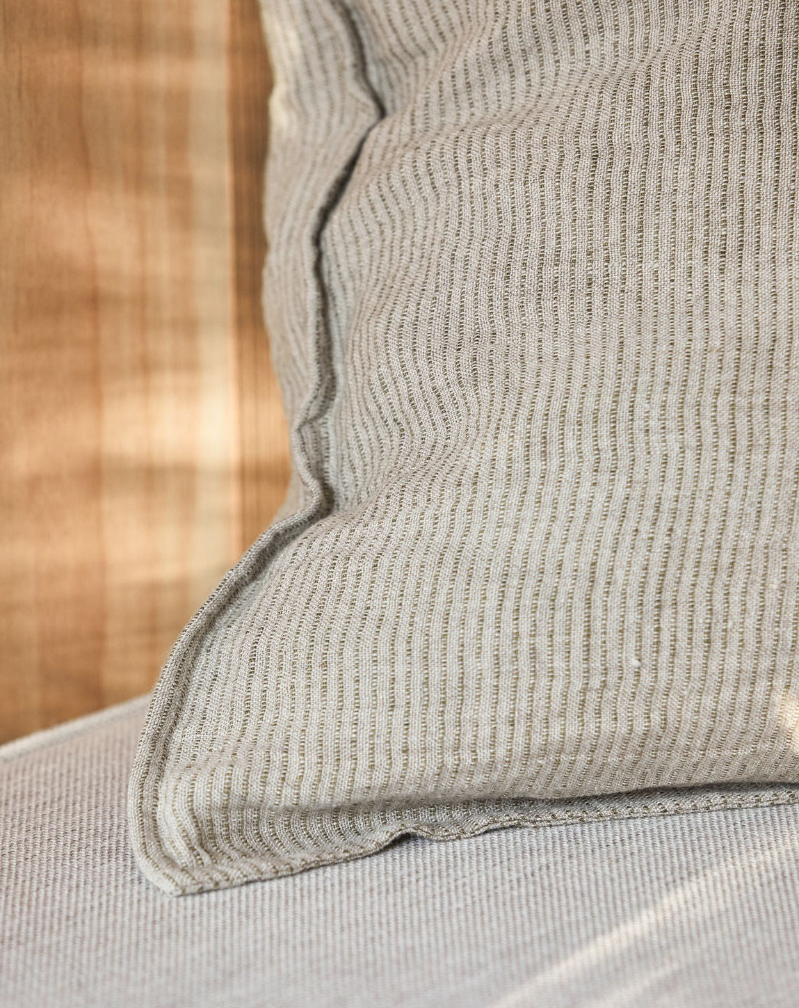 Stripe Linen Cushion, Light Olive Green