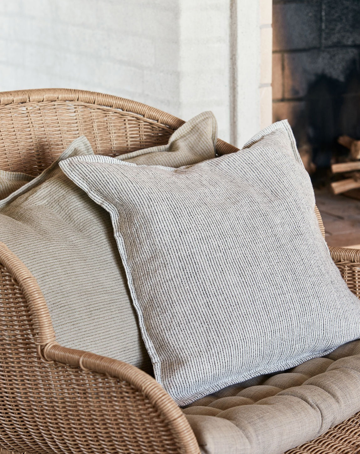 Stripe Linen Cushion, Light Olive Green