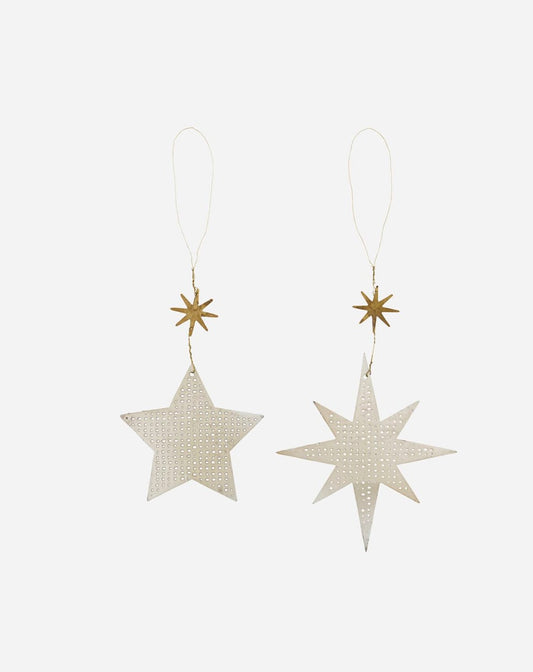 Star Ornaments, Antique Silver, Set of 2