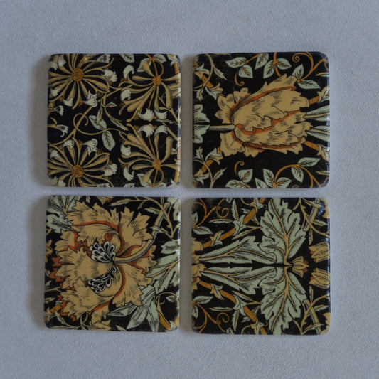 Floral Coasters Black Set of 4