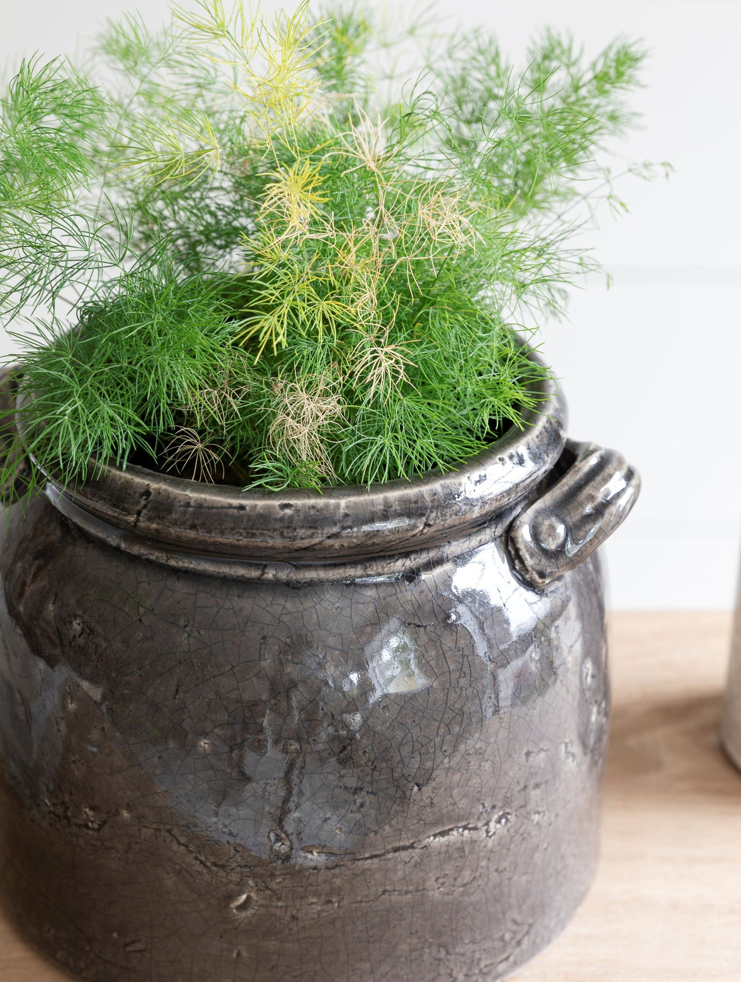 Crackle Glaze Pot with Handles, Grey