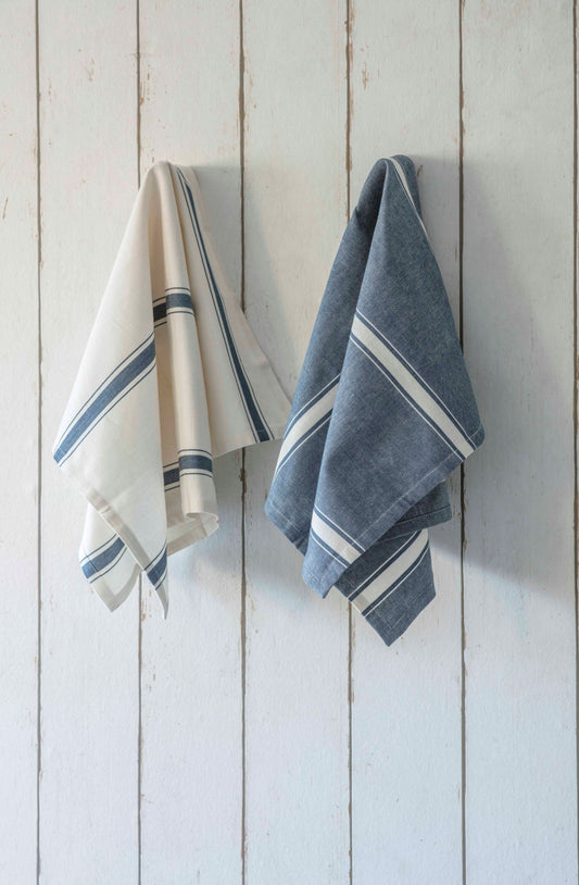 Cotton Tea Towels, Set of 2, Stripe Blue