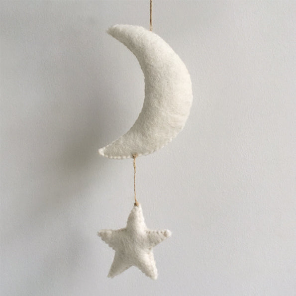 White Felt Moon & Star