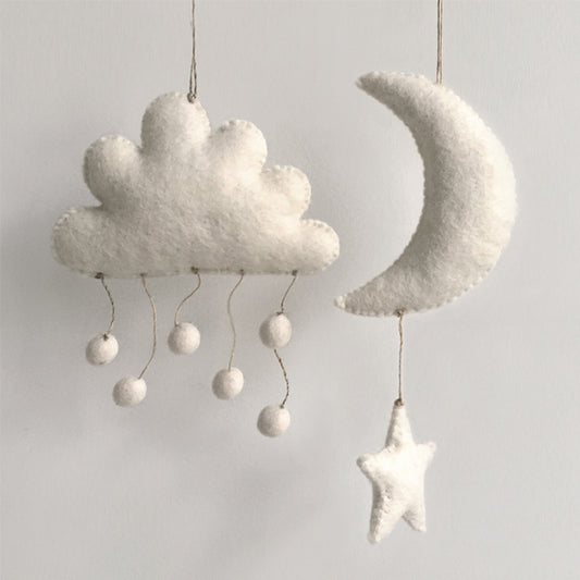 White Felt Moon & Star